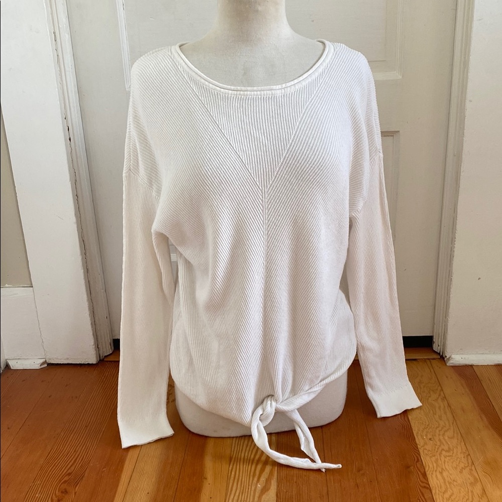 Tribal White 100% Cotton Tie-Front Pullover‎ Sweater Large